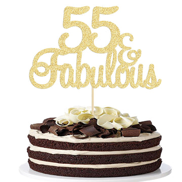 Gyufise 1Pcs 55 & Fabulous Cake Topper Glitter Fifty Five And Fabulous Cake Toppers Happy 55Th Birthday Cake Pick For 55Th Weddi