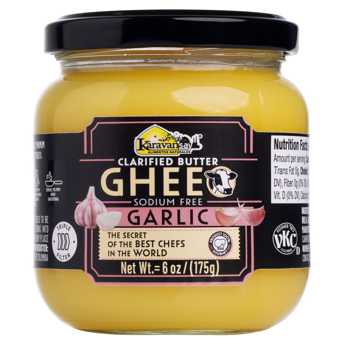 Karavansay GHEE Butter, Unsalted, Garlic Flavor, 6.17 oz, Gluten Free, Kosher, Keto Friendly