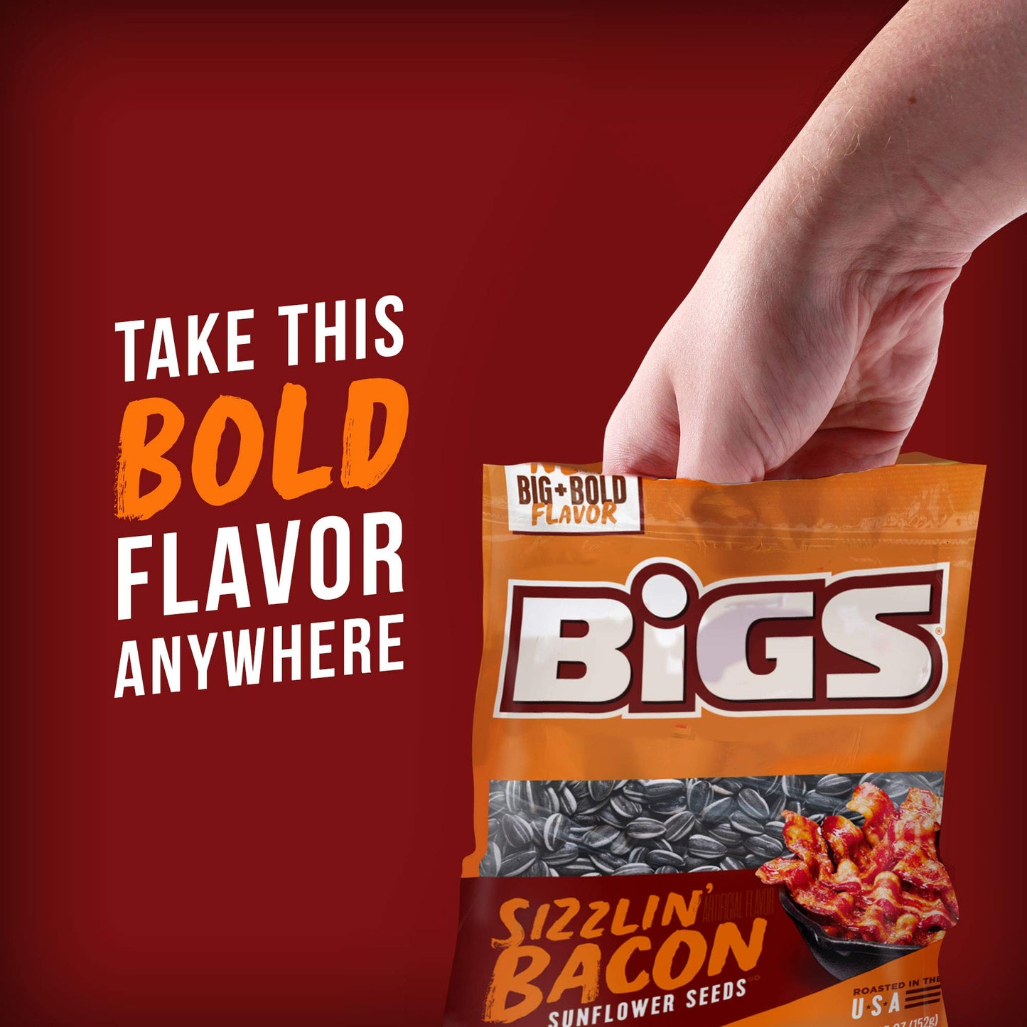 BIGS Sunflower Seeds, Sizzlin  Bacon Flavor, Baseball Stocking Stuffer, 5.35 oz. (Pack of 12)