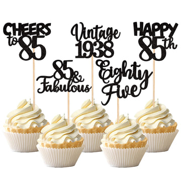 30Pcs Happy 85Th Birthday Cupcake Toppers Glitter Eighty Five Vintage 1938 Cupcake Picks 85 Fabulous Cheers To 85 Years Cake Dec