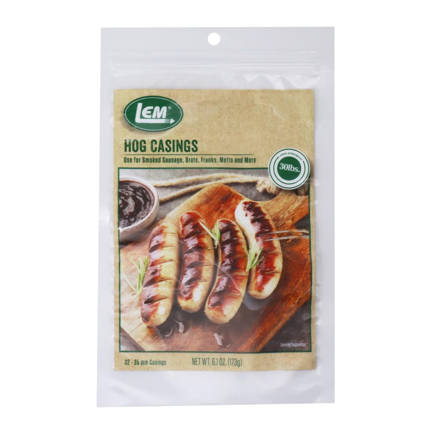 LEM Pre-Tubed Natural Hog Casings, 32-35mm, Edible Sausage Casings, Model 1241, 9.6 Ounce Package