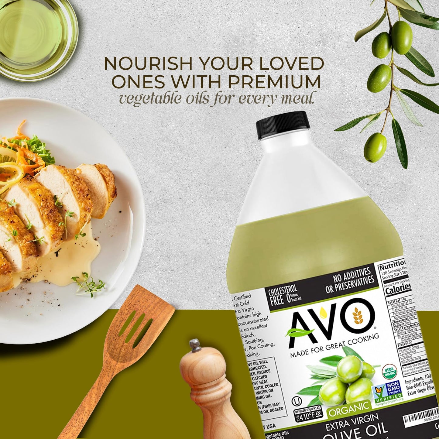 AVO ORGANIC 100% EXTRA VIRGIN OLIVE Oil, 64 Fl-oz (Half Gallon) NO preservatives added