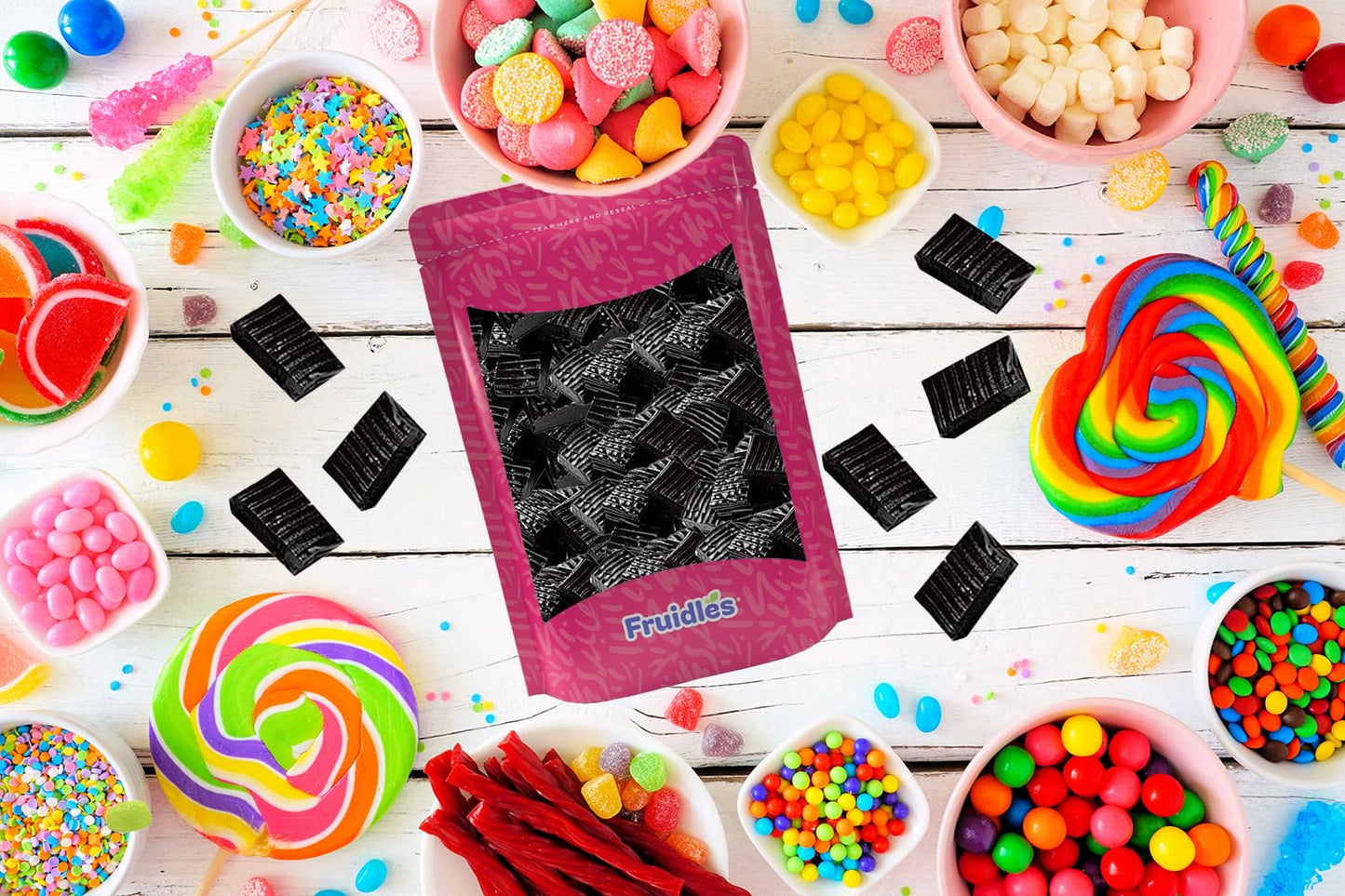 Fruidles Licorice Tire Tracks Bites, Soft Licorice Candy for Parties, Birthdays, Events, and Much More (Black Licorice, 1 Pound)