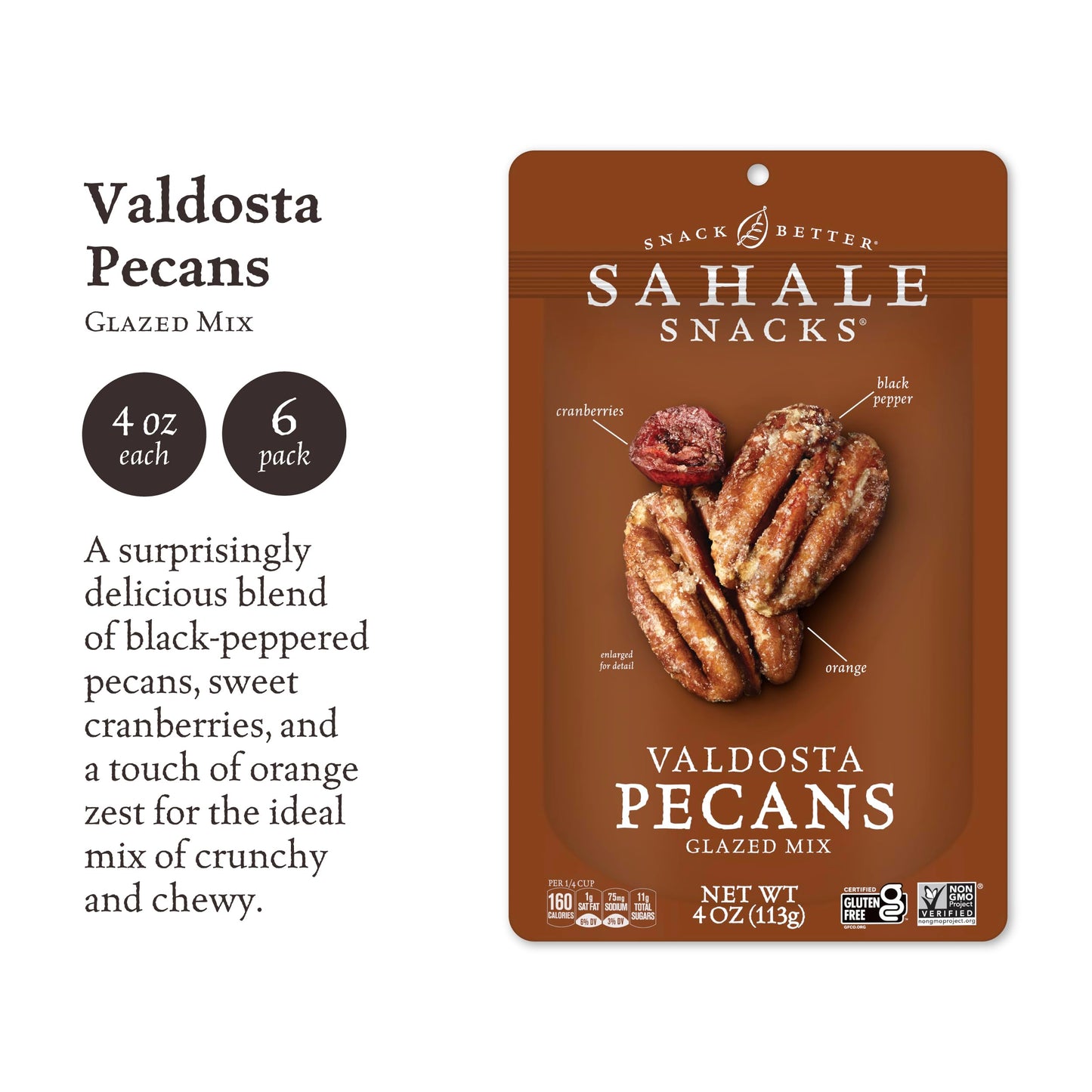 Sahale Snacks Valdosta Pecans Glazed Mix, 4 Ounce (Pack of 6), Plastic, No Color, Model 893869000560