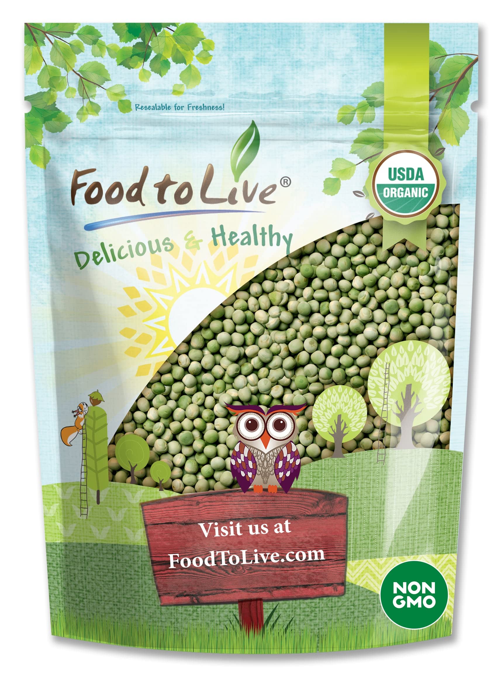 Food to Live Organic Whole Dried Green Peas, Non-GMO, 16 Ounce, Vegan, Kosher, Sproutable, Great for Soups and Salads