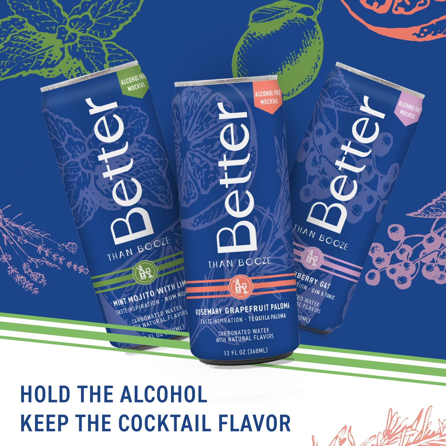 Better Than Booze Non-  ic Mocktail Drinks, 24 Pack,   -Free Variety Case