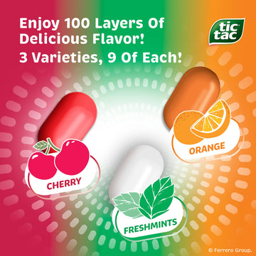 Tic Tac Variety Pack Mega Box, Bulk 27 Packs, Cherry, Freshmints, Orange, Refreshing Fruity Mints, Classic Box, 17.14 oz