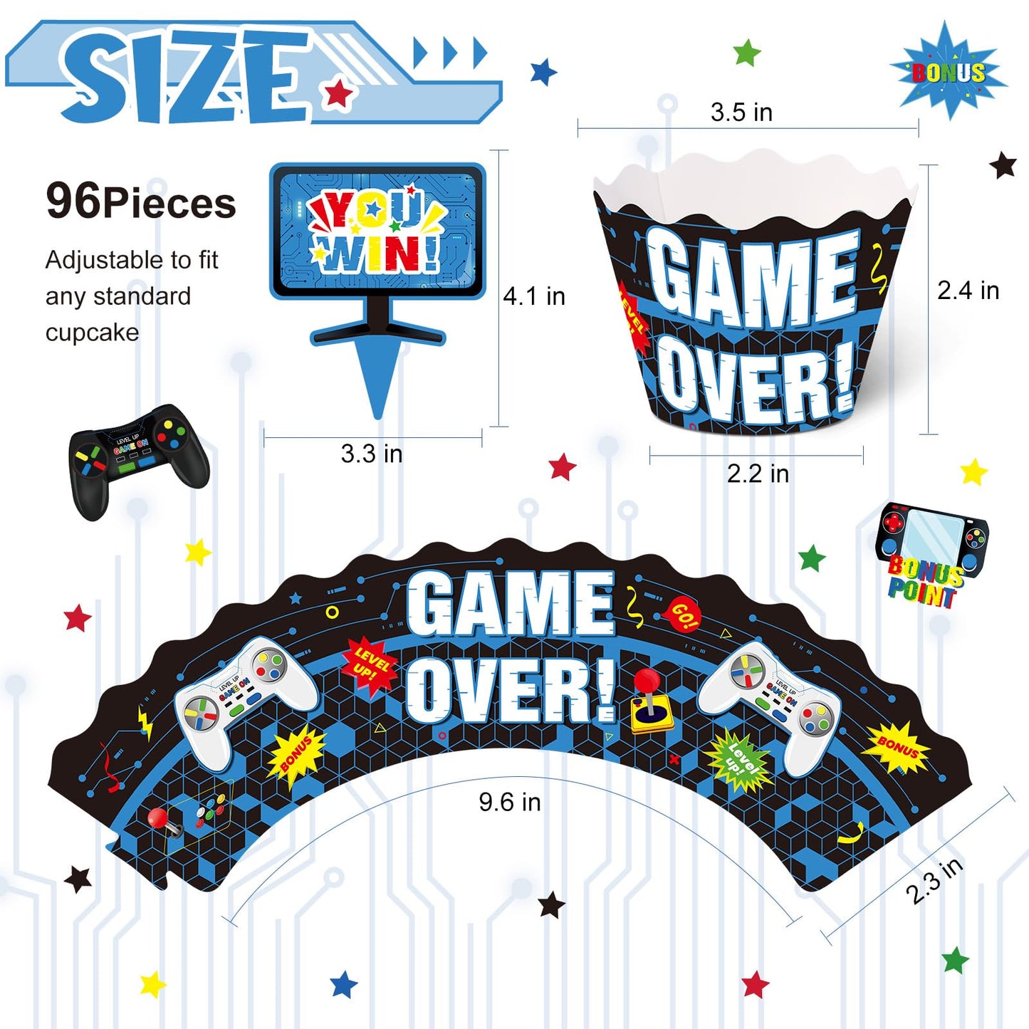 Nuenen 96 Pcs Video Game Cupcake Decoration Game Themed Cupcake Toppers And Wrappers Gamer Birthday Cupcake Picks Game On Cupcak