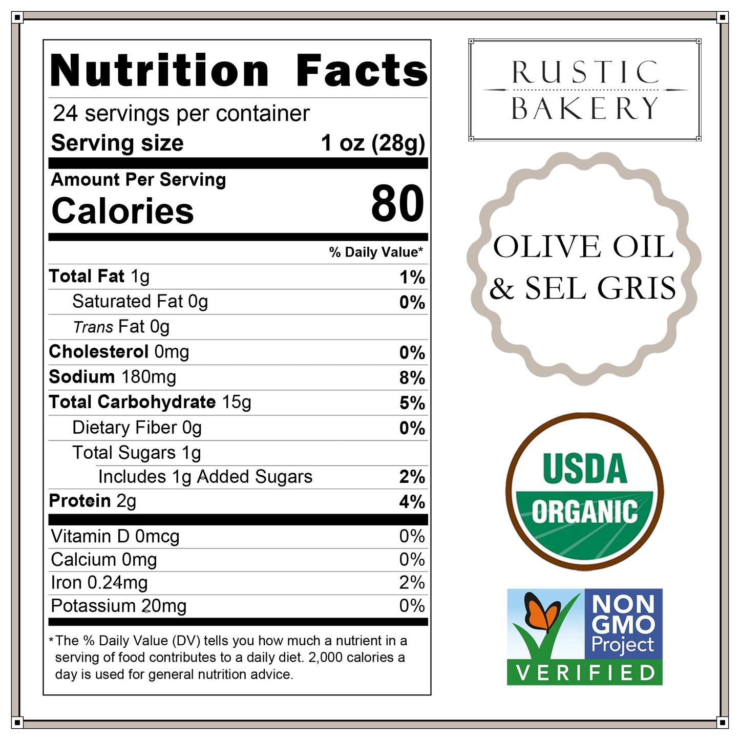 Rustic Bakery Sourdough Flatbread Crackers - Olive Oil & Sel Gris - 24 Oz Pack - Artisan Snack for Cheese Platters