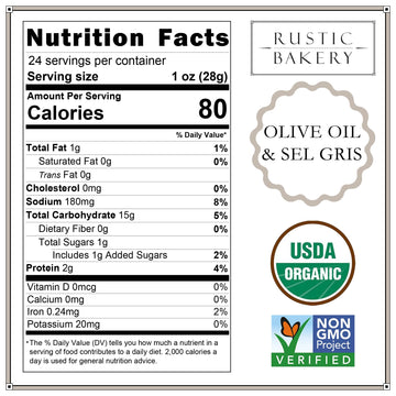 Rustic Bakery Sourdough Flatbread Crackers - Olive Oil & Sel Gris - 24 Oz Pack - Artisan Snack for Cheese Platters