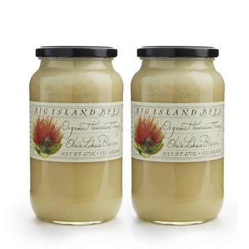 2-Pack Of Big Island Bees Ohia Lehua Honey, Organic Raw Hawaiian Honey - (Two Large 47 Oz Glass Jars)