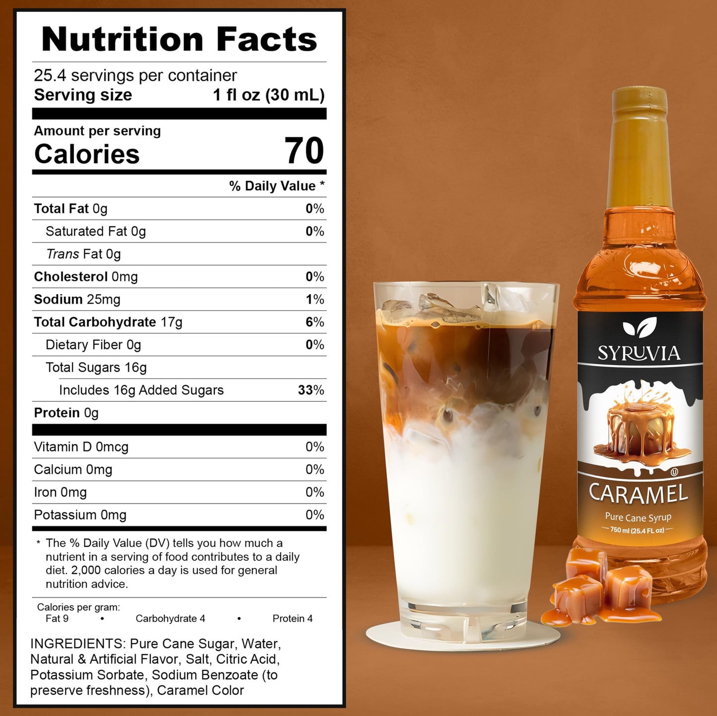 Syruvia Caramel Syrup For Coffee With Syrup Pump Dispenser, Flavored Coffee Syrup Great For Coffee, Shakes, Smoothies And Cockta