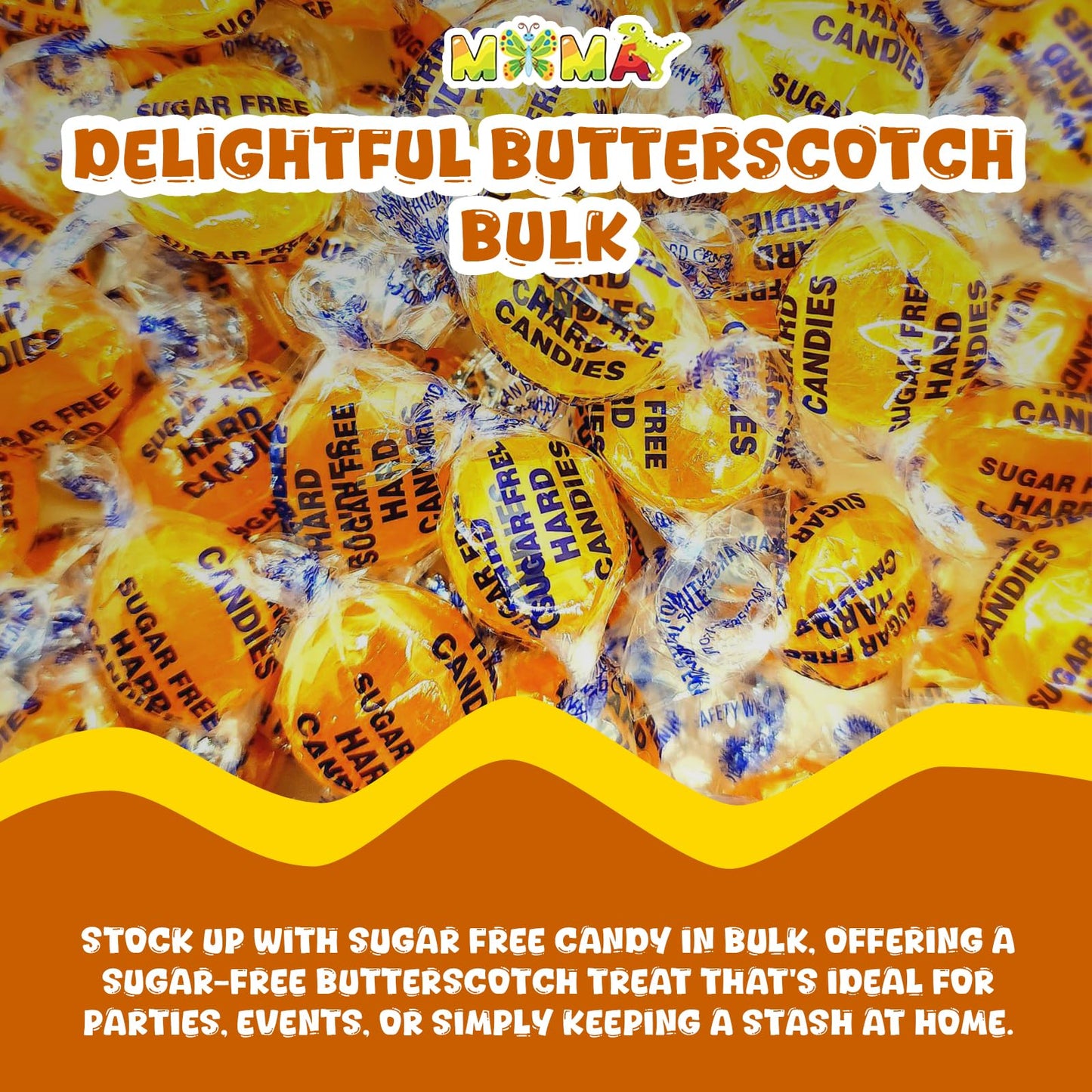 Sugar Free Butterscotch Hard Candy - 1 Lb Delicious Bulk Candy Individually Wrapped - Gluten Free, Vegan, Keto Friendly Buttersc