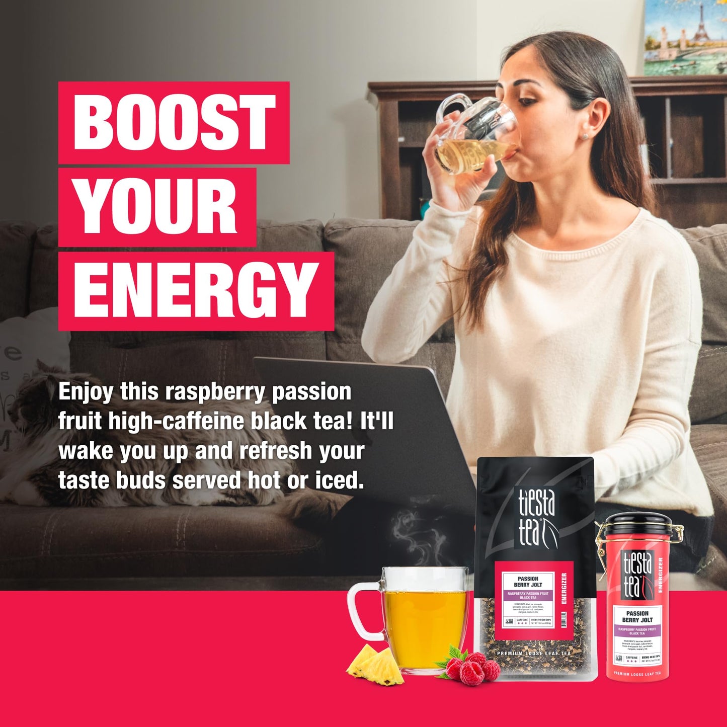 Tiesta Tea - Passion Berry Jolt | Loose Leaf | Raspberry Passion Fruit Black Tea | Premium High Caffeinated Black Blend | Make H