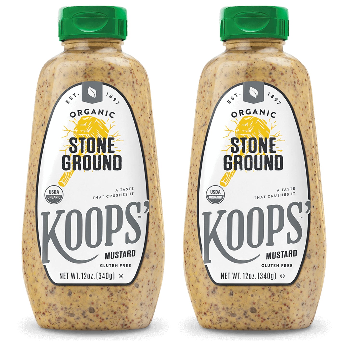 KOOPS Organic Stone Ground Mustard, Old-Fashioned, Gluten-Free, Non-GMO, 12 Oz, Pack of 2