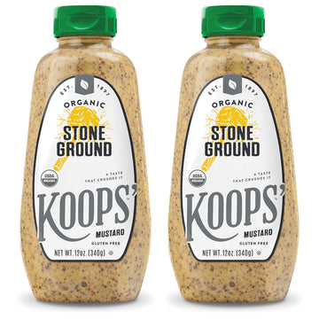 KOOPS Organic Stone Ground Mustard, Old-Fashioned, Gluten-Free, Non-GMO, 12 Oz, Pack of 2