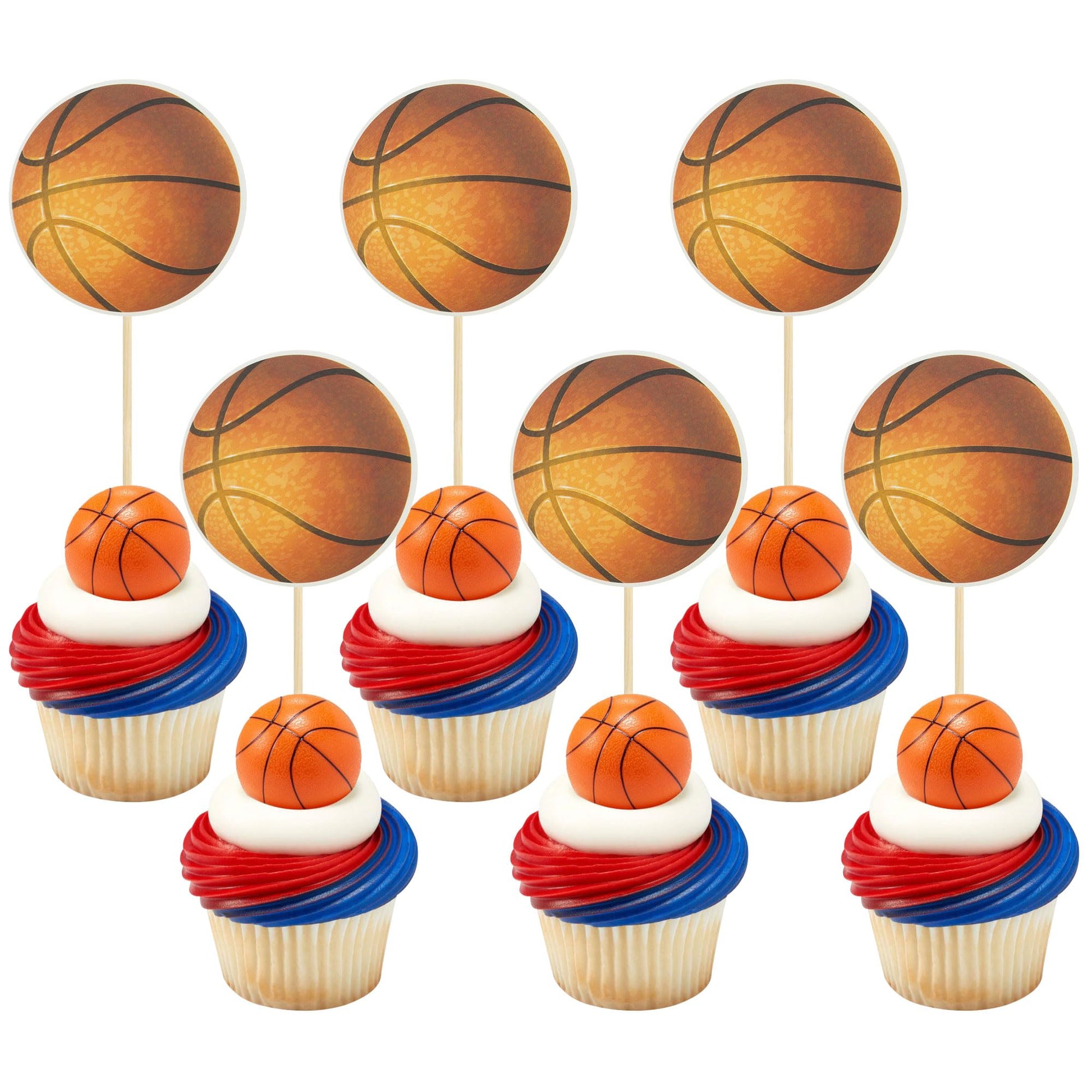 24Pcs Basketball Cupcake Toppers Star Sports Ball Cupcake Picks Baby Shower Basketball Sports Players Theme Birthday Party Cake