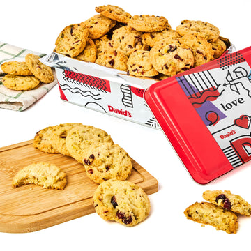 Davids Cookies Cranberry Pistachio Biscuits Sweet Sampler in Love Tin - 9.3oz Irresistible Crunch, Snacks & Bakery Treats - Ide