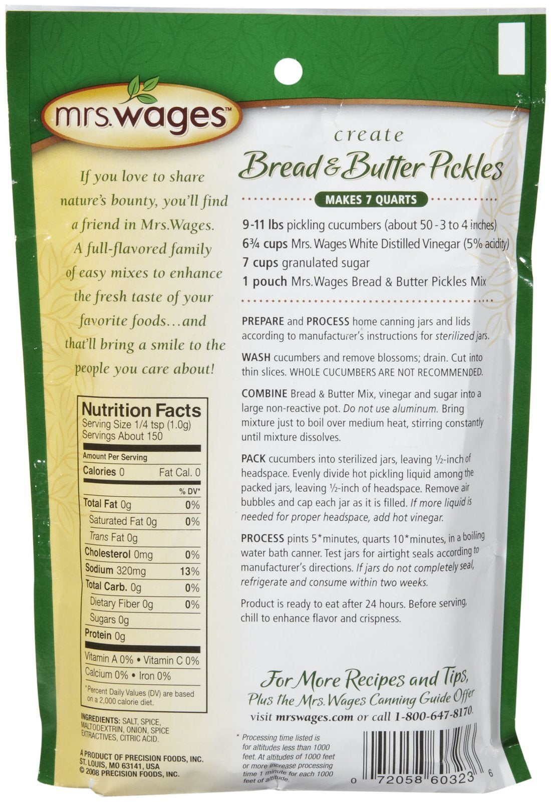 Mrs. Wages Create Bread 'N Butter Pickles Mix, 5.3 Oz, 2 Pk