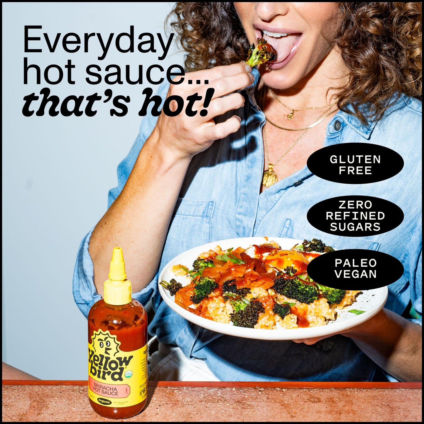 Yellowbird Organic Sriracha Hot Sauce, Mellow Hot, 9.8 oz Pantry Size, Made in Texas