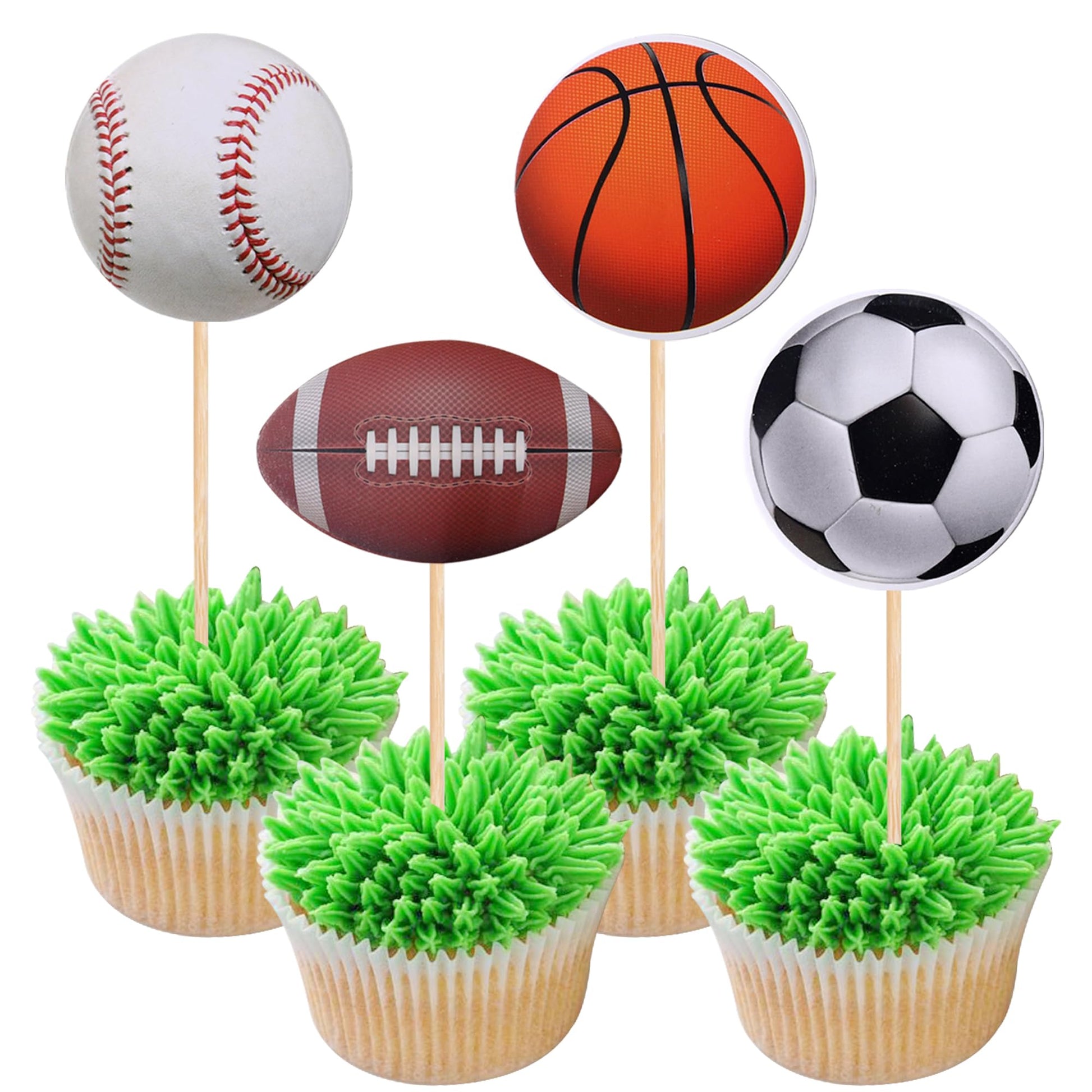 36 Pcs Sports Cupcake Toppers Baseball Cupcake Picks Football Soccer Ball Toothpicks Rugby Basketball Cake Decorations For Sport