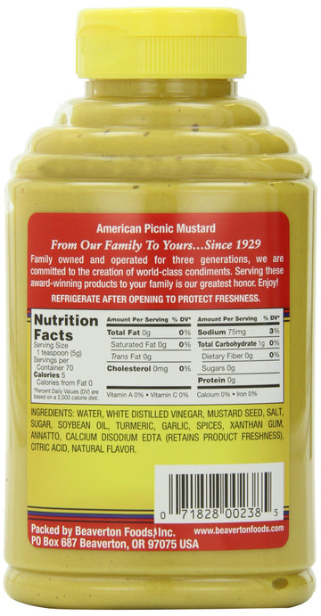 Beaver American Classic Yellow Mustard, 12.5 Ounce Squeeze Bottle (Pack Of 6)