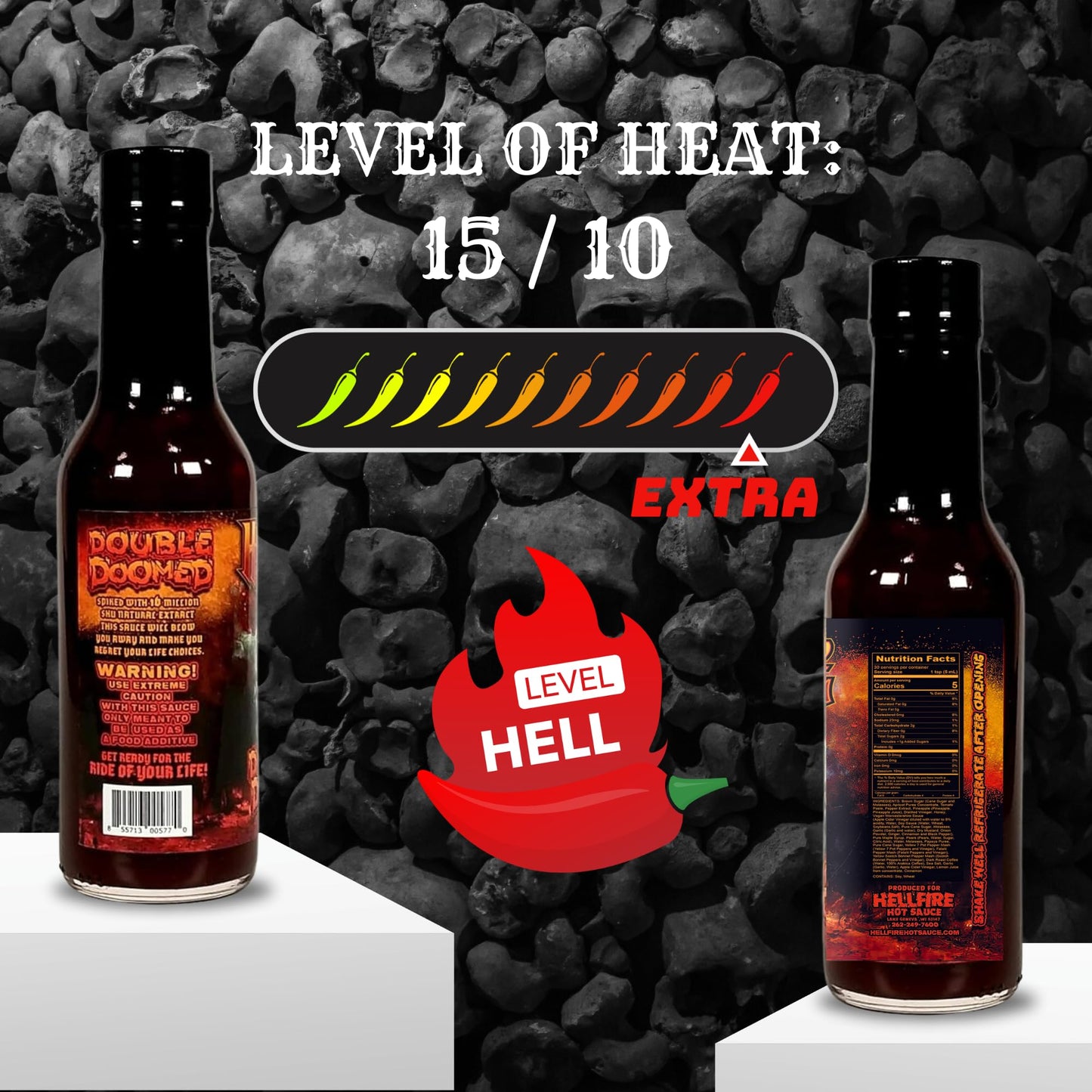 Hellfire Hot Sauce Double Doomed Rebooted- The Worlds Hottest Hot Sauce - Double Doomed Spiked With Double The Amount Of 6.66 Mi