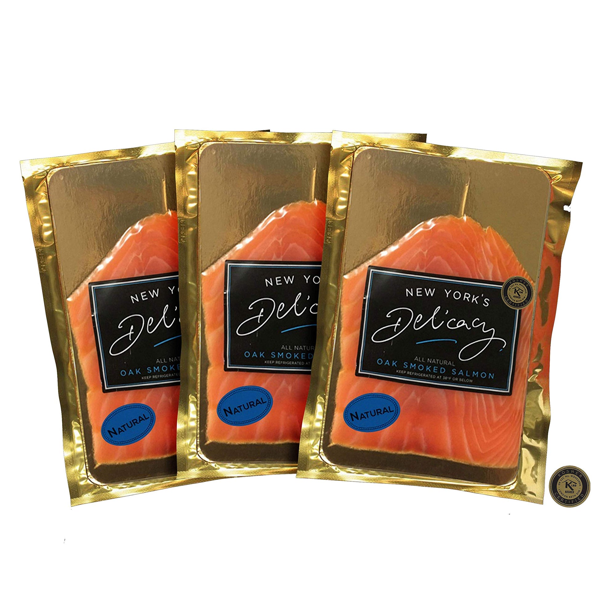 New Yorks Delicacy Smoked Salmon Nova - 3 X 4 Oz. (0.75 Lb) [All Natural] - Most Awarded, Pre-Sliced, Fully Trimmed Salmon - Kosher, Gluten Free, High In Omega 3-100% Natural Atlantic Salmon