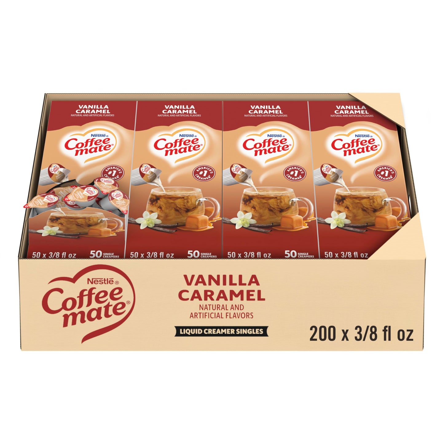 Nestle Coffee mate Coffee Creamer, Vanilla Caramel, Liquid Creamer Singles, Non Dairy, No Refrigeration, 0.375 fl oz Tubs (Pack 