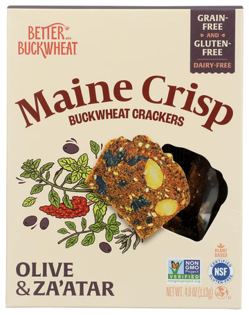 Maine Crisp Olive & Zaatar Crisps, 4 Pack, Gluten Free Crackers - Grain Free, Non-Gmo - Sweet & Savory Flavor, for Cheese board