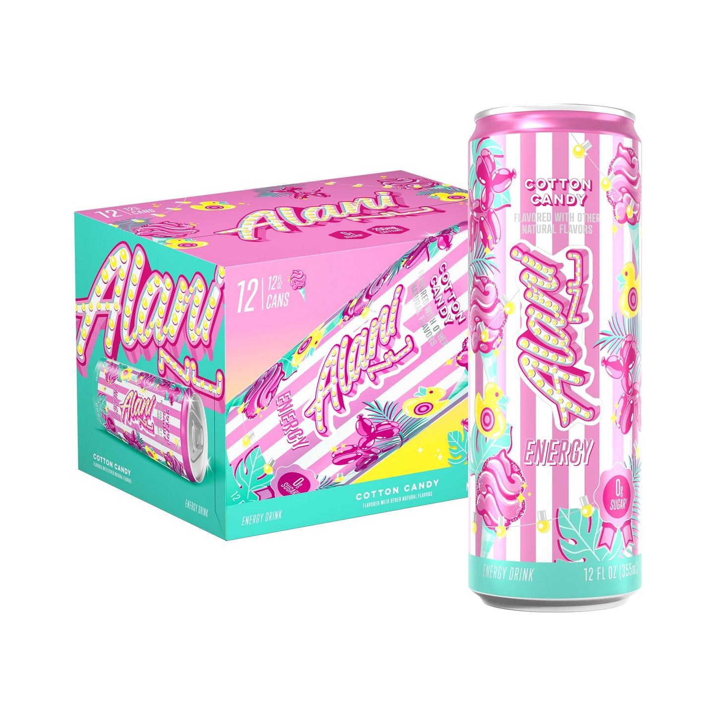 Alani Nu Cotton Candy  Sugar Free  Low Calorie Energy Drinks  200Mg Energy Blend  Biotin  B Vitamins  Zero Sugar  10 Calories  12 Fl Oz Cans  12 Pack