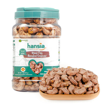 Hansia Wood Fire Roasted Cashew Snack, Oil-free, Whole Roasted, 1 Pound Pack