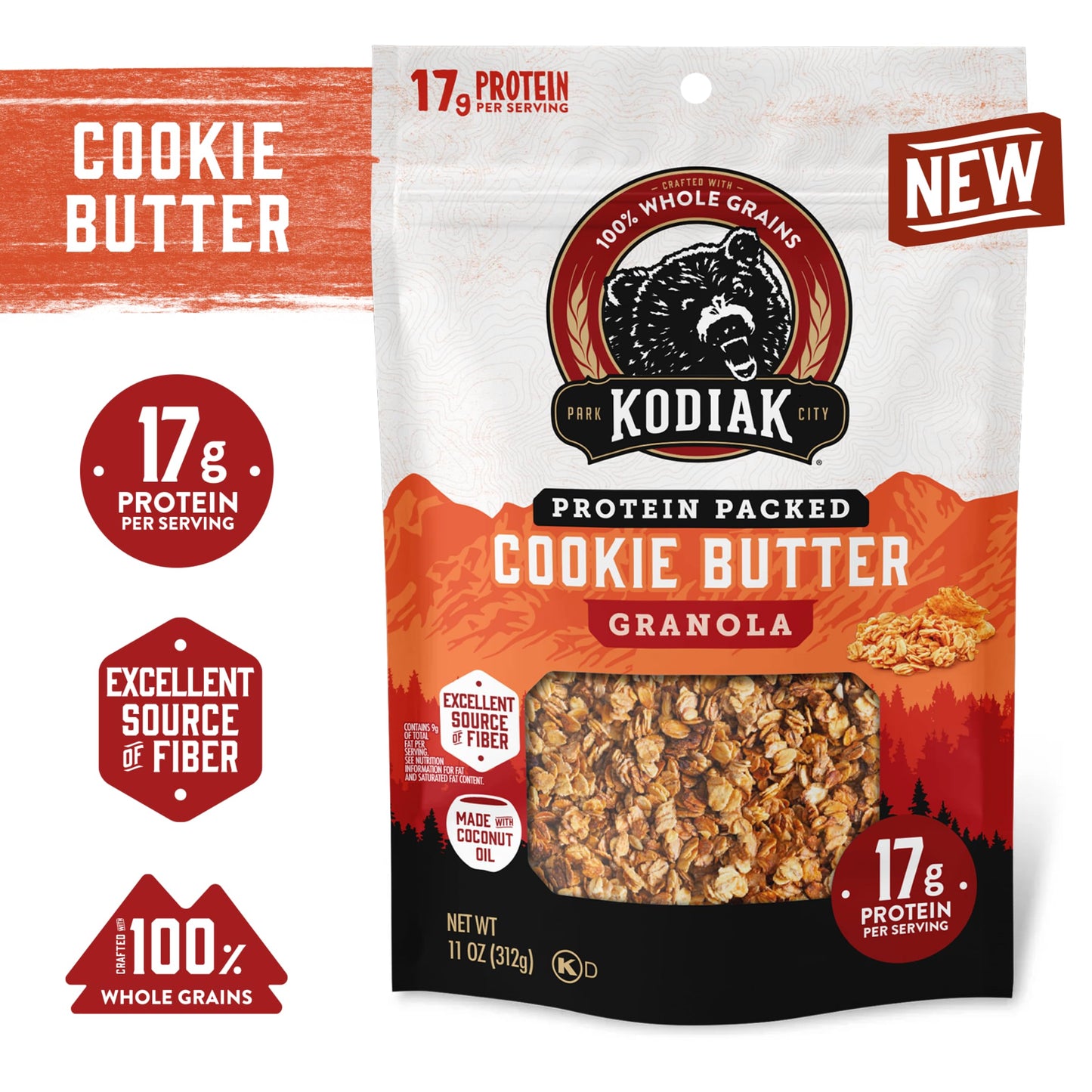 Kodiak Cakes Granola Pouch, Cookie Butter, High Protein, Whole Grains, Pack of 5 Pouches