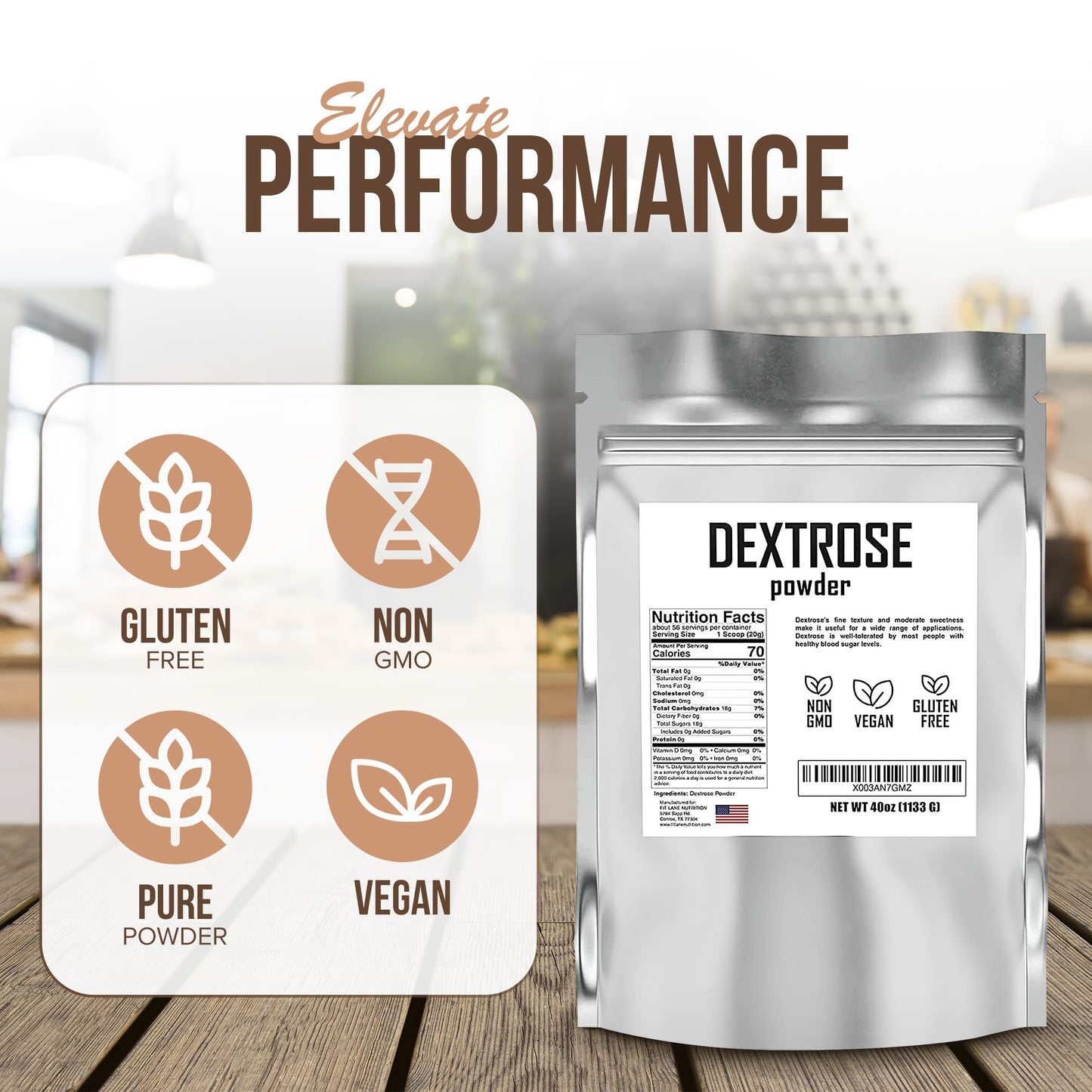 Fit Lane Nutrition Bulk Dextrose Powder - Unflavored Food Grade Sugar - 5 lbs - Ideal for Brewing and Baking