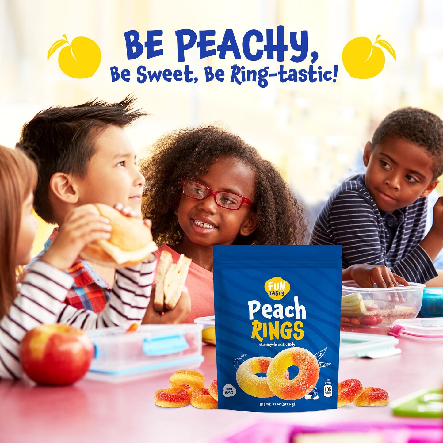 Funtasty Peach Rings - 11 Ounce Bag - Sour And Sweet Gummy Candy