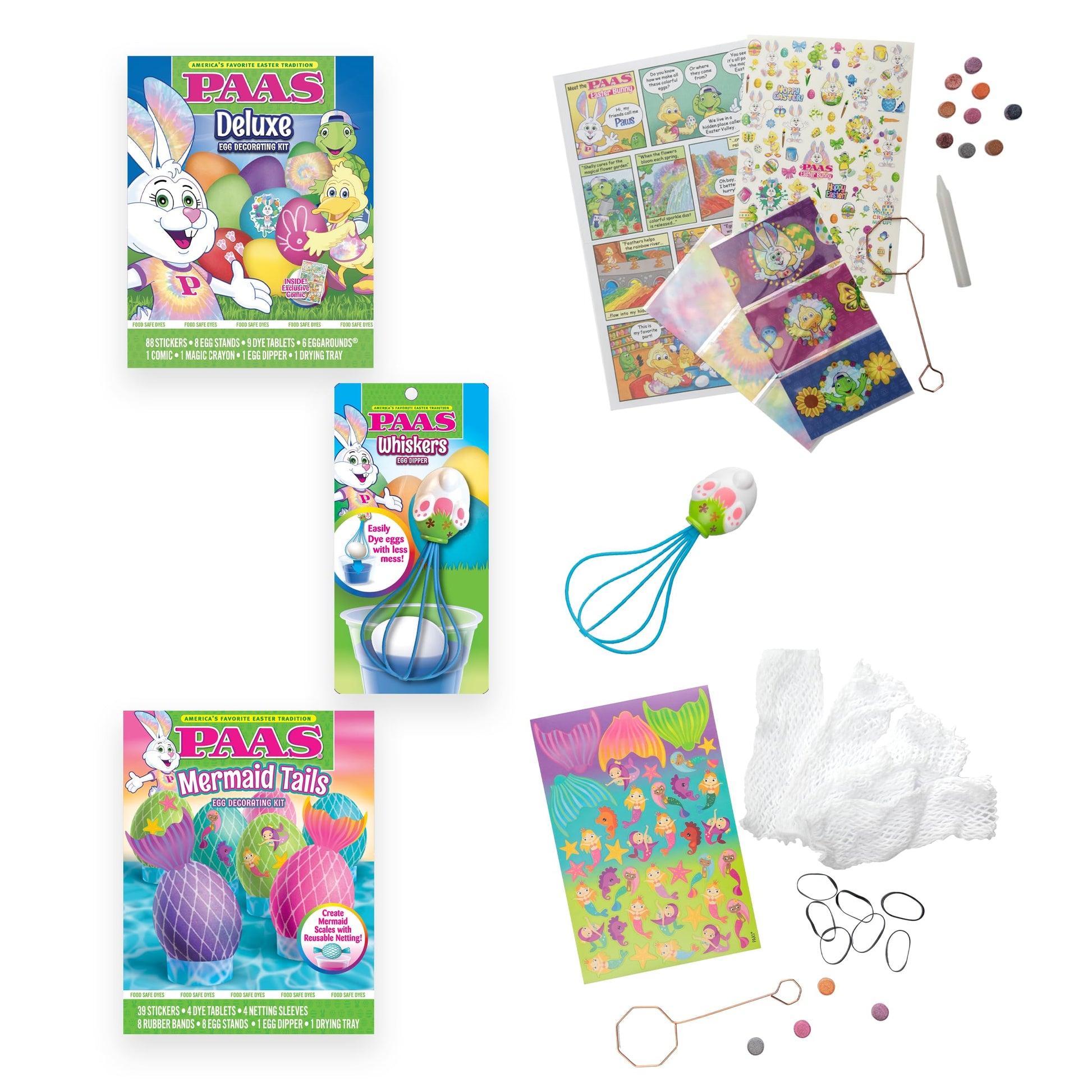 Paas Easter Egg Decorating Bundle, Includes 1 Deluxe Kit, 1 Mermaid Tails Egg Dying Kit, And Paas Whiskers For Easy Egg Dying, F