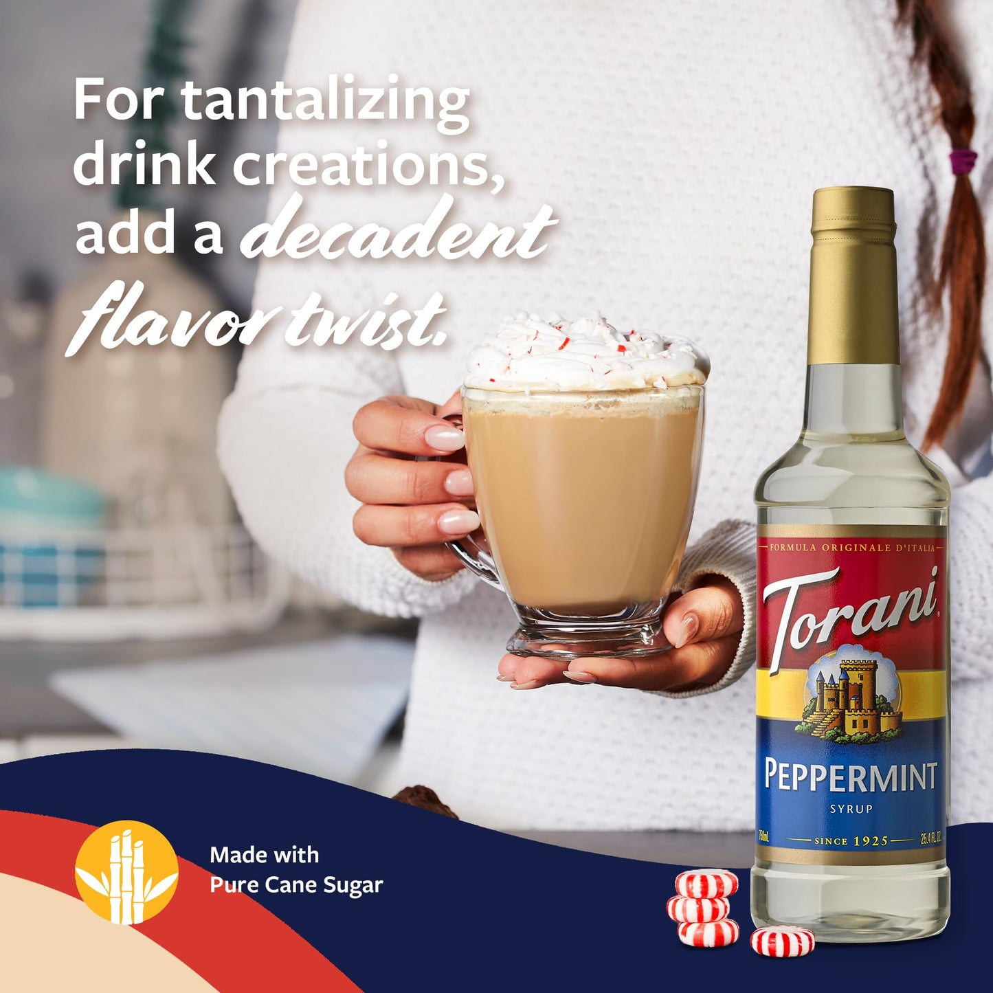 Torani Coffee Syrup, Peppermint Flavored Syrup For Drinks, Pump Included, 25.4 Fl Oz