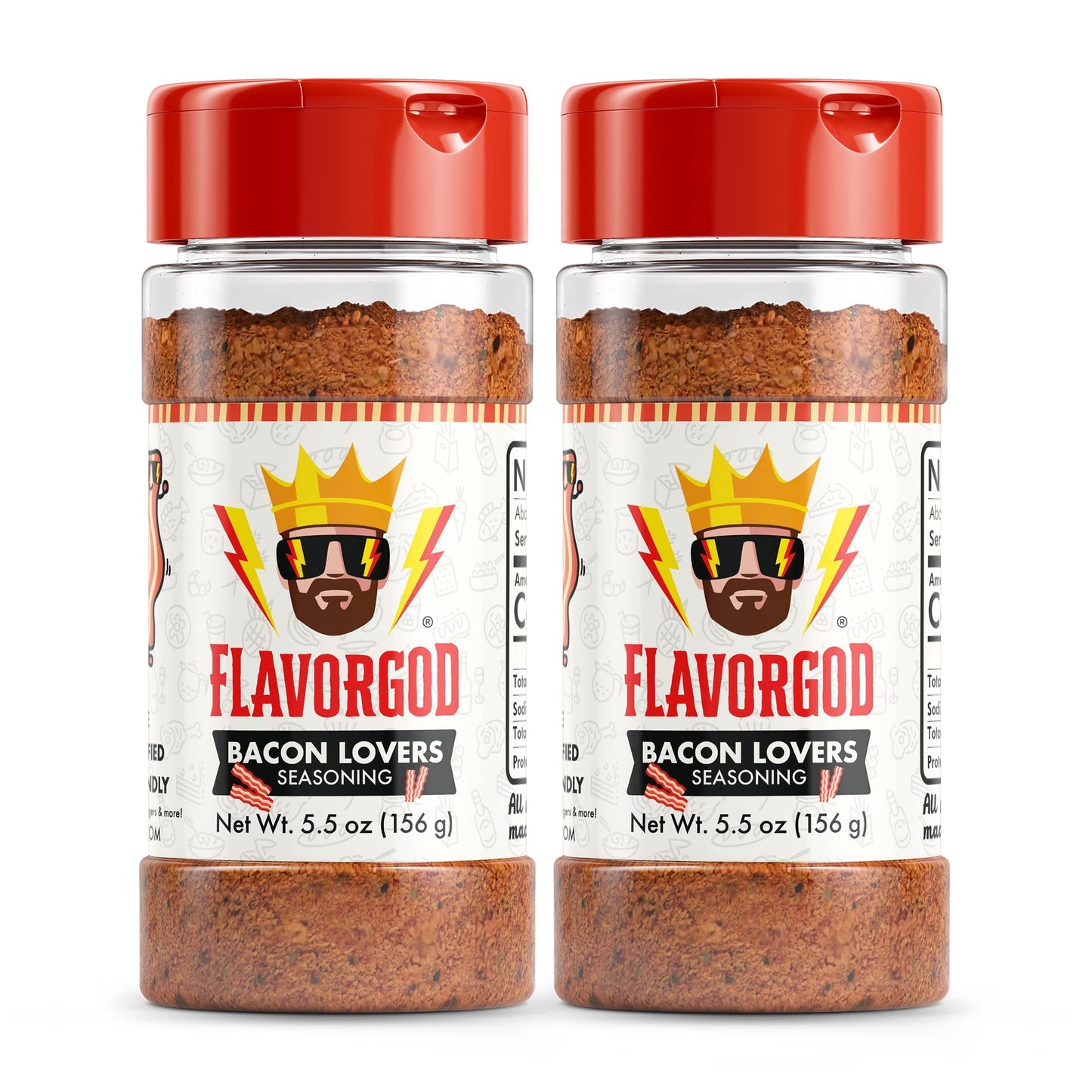 Bacon Lovers Seasoning Mix, 2 Bottles By Flavor God - Enhanced All Natural & Healthy Spice Blend For Beef, & Eggs - Kosher, Low Sodium, Gluten-Free, & Vegan - Great Flavor Spices And Seasoning Gift