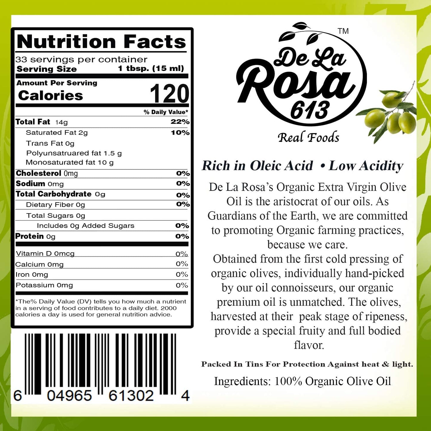 De La Rosa Organic Extra Virgin Olive Oil & White Wine Vinegar, Vegan, Non-GMO, 16.9 Oz (Pack of 2)