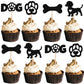 ZHUOWEISM 24 PCS Pet Dog Cupcake Toppers Glitter Bone Paw Picks Small Black Bamboo Decorations