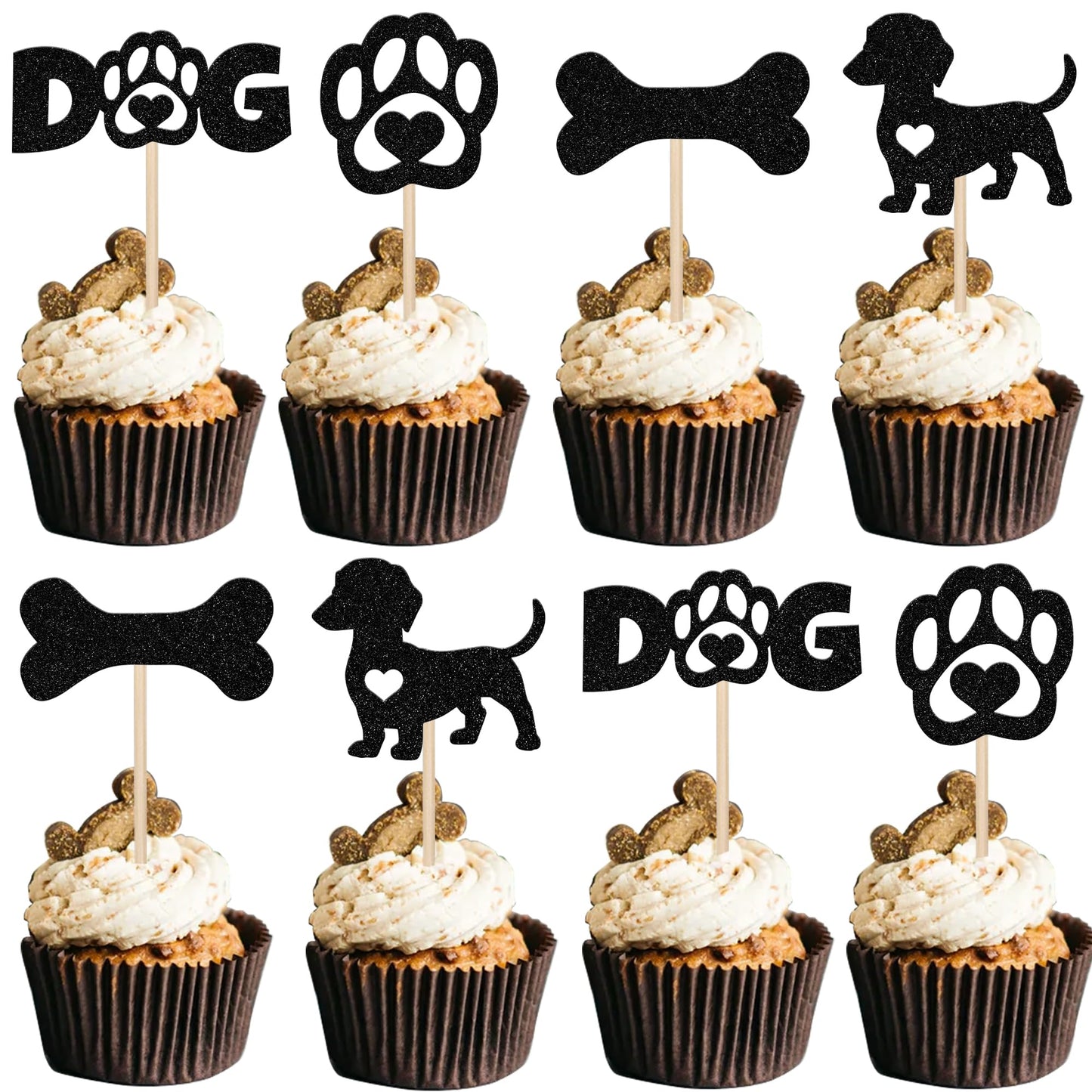 24 Pcs Pet Dog Theme Cupcake Toppers Glitter Bone Puppy Dog Paw Cupcake Picks Puppy Dog Theme Baby Shower Birthday Party Cake De