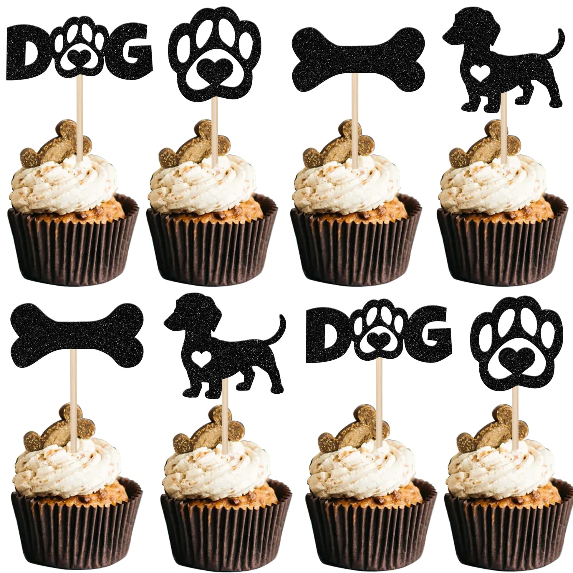 24 Pcs Pet Dog Theme Cupcake Toppers Glitter Bone Puppy Dog Paw Cupcake Picks Puppy Dog Theme Baby Shower Birthday Party Cake De