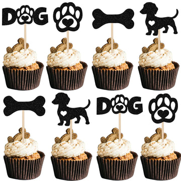 24 Pcs Pet Dog Theme Cupcake Toppers Glitter Bone Puppy Dog Paw Cupcake Picks Puppy Dog Theme Baby Shower Birthday Party Cake De