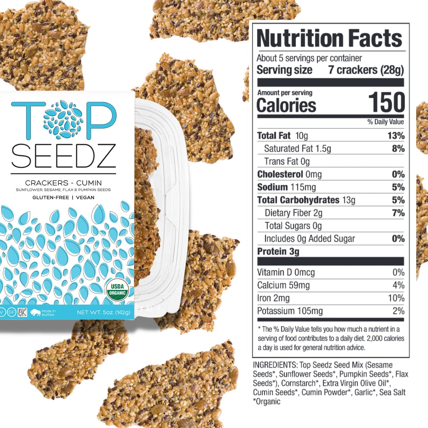 Top Seedz Organic Gluten Free Cumin Seed  ers, Vegan, 2-Pack, 5 Ounces