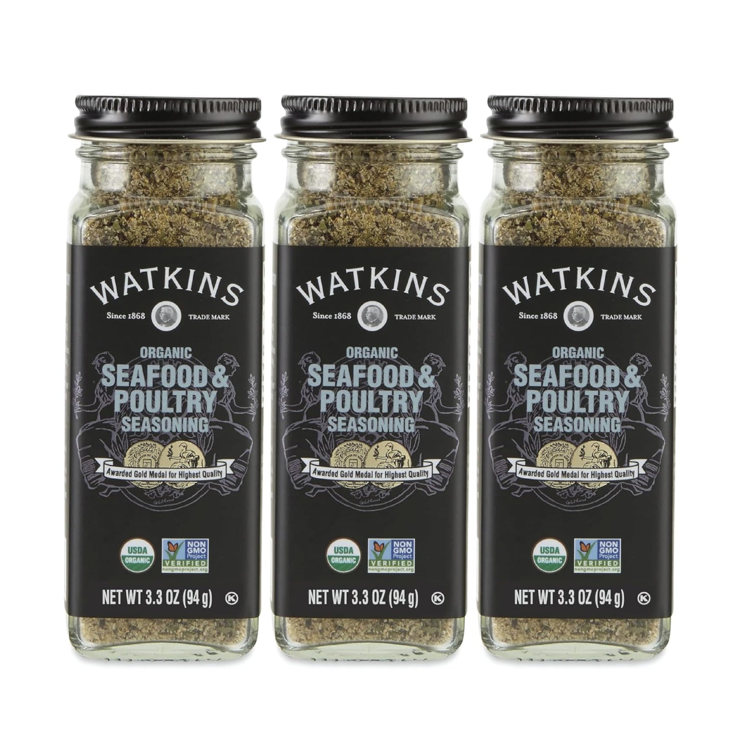 Watkins Gourmet Organic Spice Jar, Seafood & Poultry Seasoning, Jar 3.3 Ounce (Pack of 3)