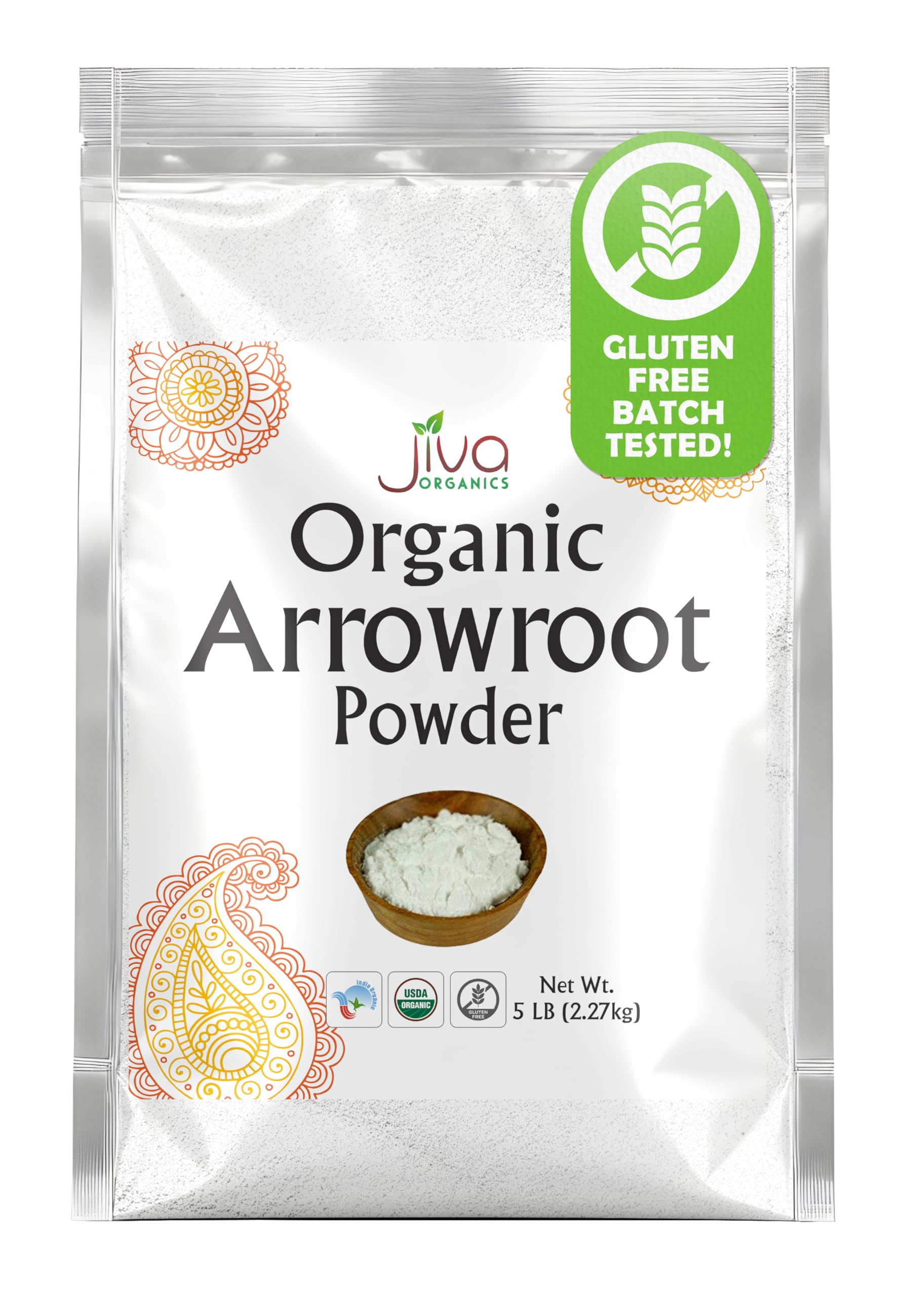 Jiva Organics Organic Arrowroot Flour (Powder) 5 Pound Bag - Raw, Non-Gmo, Gluten Free