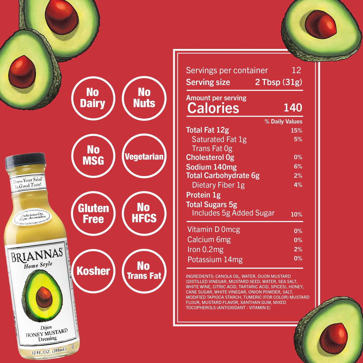 Briannas - Home Style Dijon Honey Mustard Dressing - Fine Salad Dressing Made With Premium Ingredients - Gluten Free & Kosher Dr