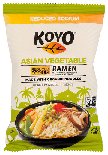 Koyo Ramen Soup, Asian Vegetable Reduced Sodium, Made With Organic Noodles, No MSG, No Preservatives, Vegan, 2 Ounce (Pack of 12