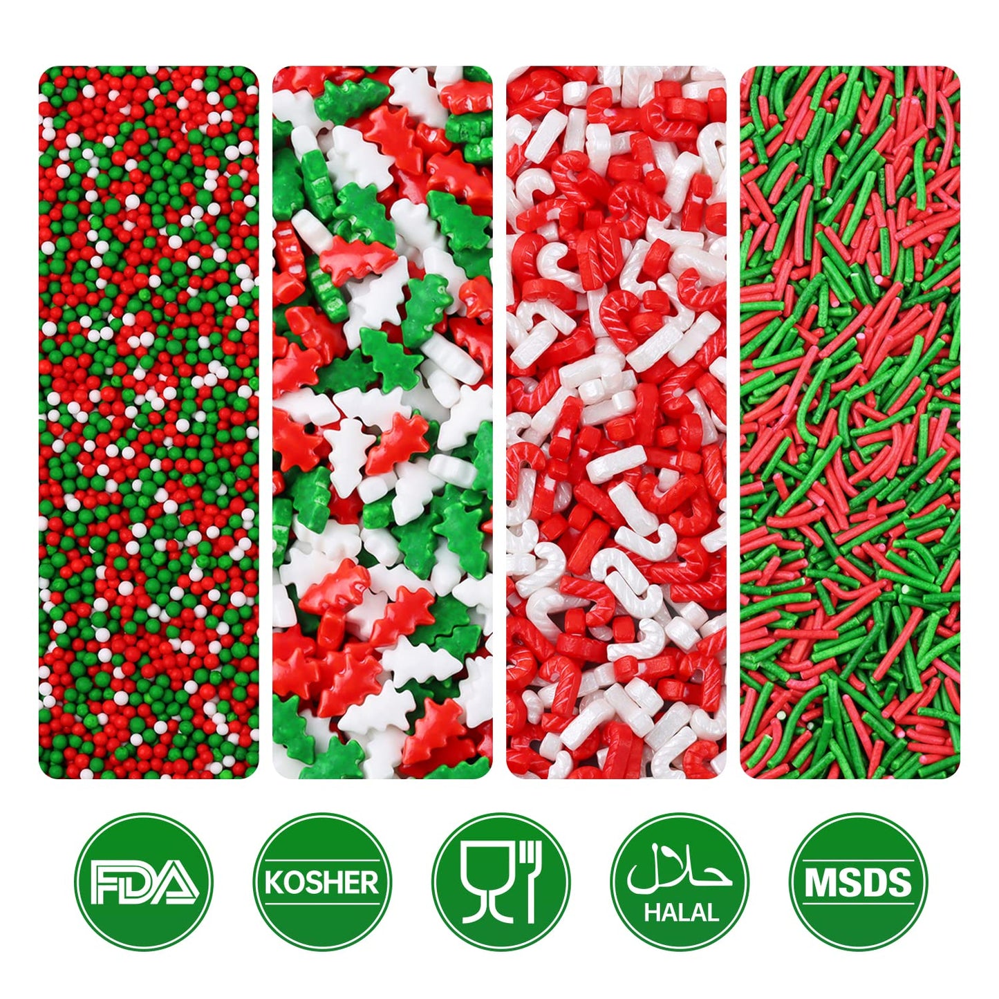 Christmas Sprinkles For Cookie Decorating, Food Grade, Christmas Sprinkles, 50G/4 Bottle, Sujoygar, Kosher & Halal Certified, Ho
