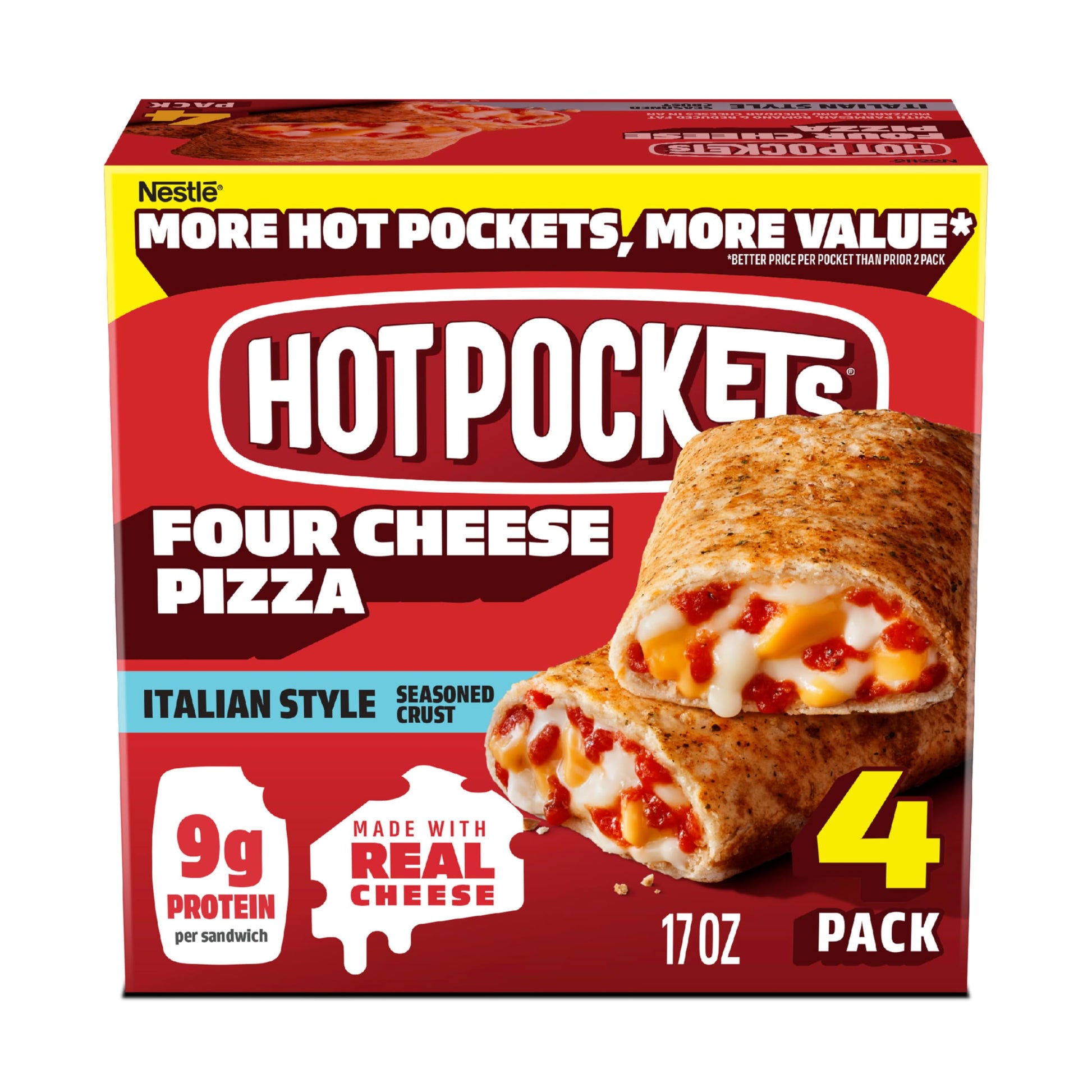 Hot Pockets Four Cheese Pizza, Pizza Pockets, Pizza Snacks, Frozen Air Fryer Snacks, 9g Protein, Frozen Sandwiches, 4-Pack